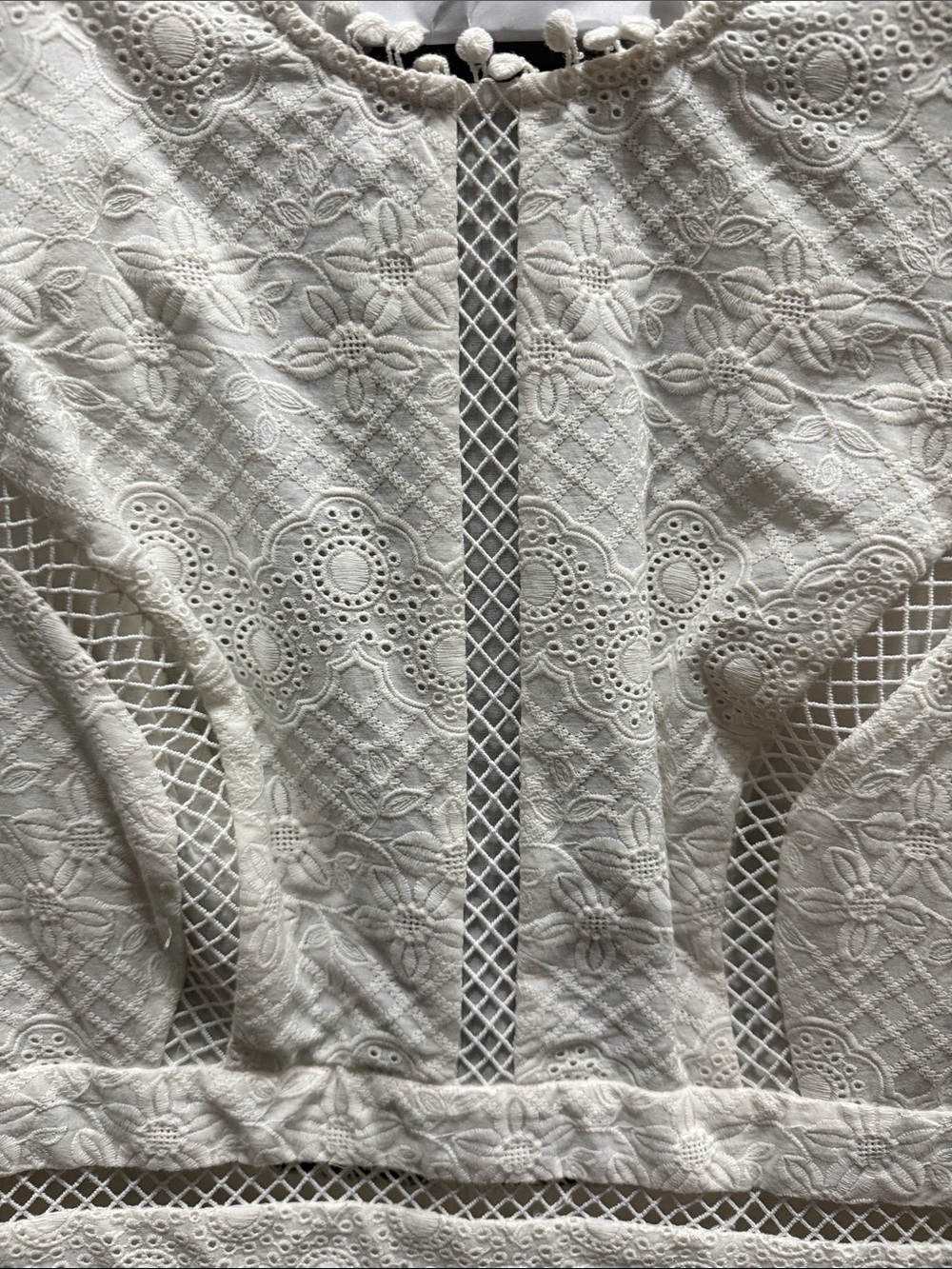 Zimmermann White Eyelet Dress with Pom Pom Trim and Open Back - Picture 4 of 5